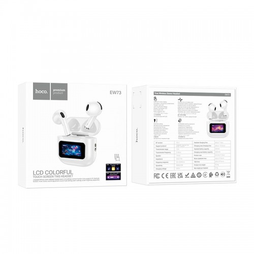 Навушники HOCO Randy true wireless BT headset with touch screen EW73 |BT5.4, 30/300mAh, 4h| white