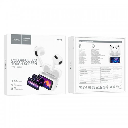 Навушники HOCO Elegant true wireless touch screen BT headset EW81 |BT5.4, 30/300mAh, 4h| white