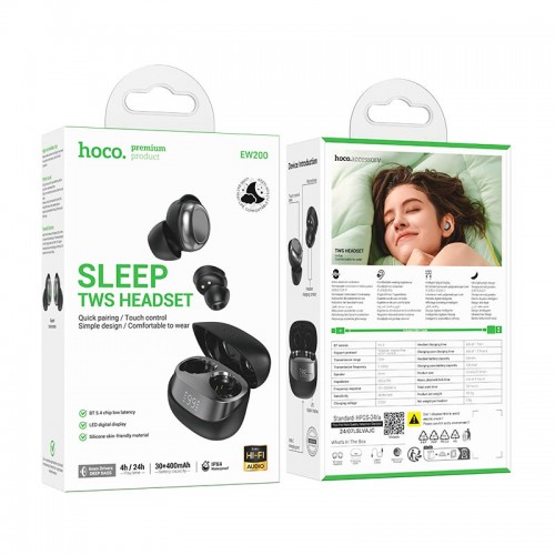 Навушники HOCO Elegant true wireless sleep BT headset EW200 IPX4 |BT5.4, 30/400mAh, 4h| white