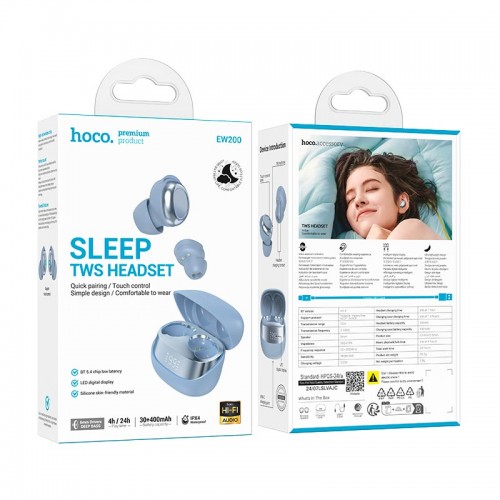 Навушники HOCO Elegant true wireless sleep BT headset EW200 IPX4 |BT5.4, 30/400mAh, 4h| white