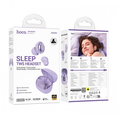 Наушники HOCO Elegant true wireless sleep BT headset EW200 IPX4 |BT5.4, 30/400mAh, 4h|