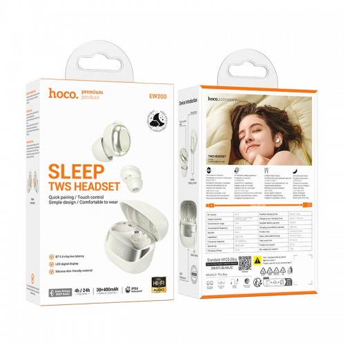 Наушники HOCO Elegant true wireless sleep BT headset EW200 IPX4 |BT5.4, 30/400mAh, 4h|
