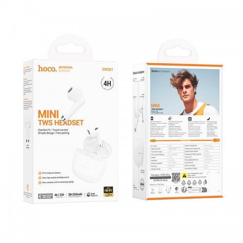 Навушники HOCO Graceful true wireless BT headset EW201 |BT5.4, 30/320mAh, 4h| black