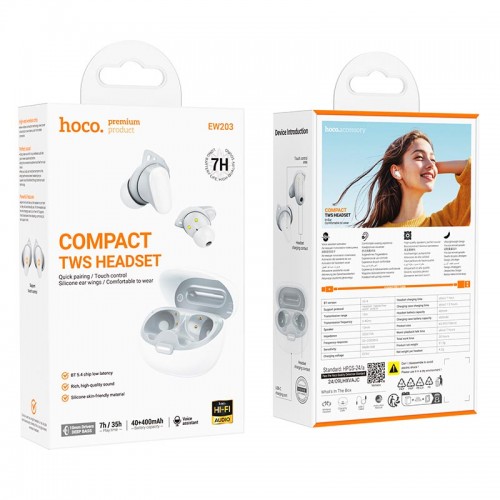Наушники HOCO Jinny true wireless BT headset EW203 |BT5.4, 40/400mAh, 7h|