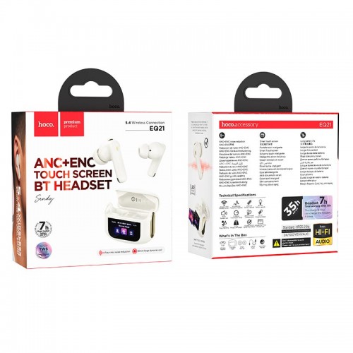 Наушники HOCO Sandy true wireless ANC+ENC noise reduction touch screen BT headset EQ21 |BT5.4, 40/400mAh, 7h|