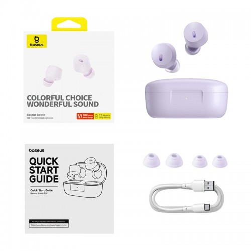 Навушники Baseus Bowie True Wireless Earphones E18 |BT5.3, 40/300mAh, IPX4, 2ENC Mic, 7.5h| purple