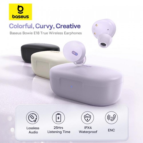 Навушники Baseus Bowie True Wireless Earphones E18 |BT5.3, 40/300mAh, IPX4, 2ENC Mic, 7.5h| white