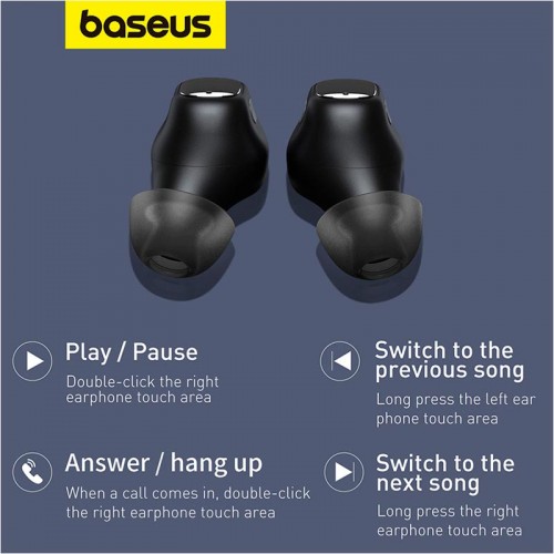 Навушники Baseus Bowie True Wireless Earphones WM01 |BT5.3, 40/300mAh, 5h| black