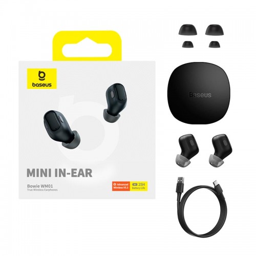 Навушники Baseus Bowie True Wireless Earphones WM01 |BT5.3, 40/300mAh, 5h| black