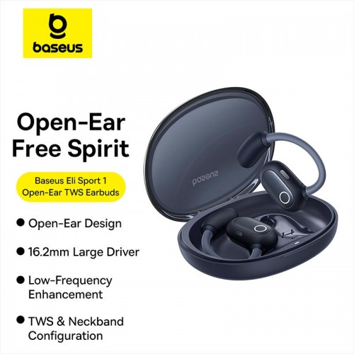 Навушники Baseus Eli Sport 1 Open-Ear TWS Earbuds |BT5.3, App, EQ, OTA, 65/600mAh, 7.5h| black