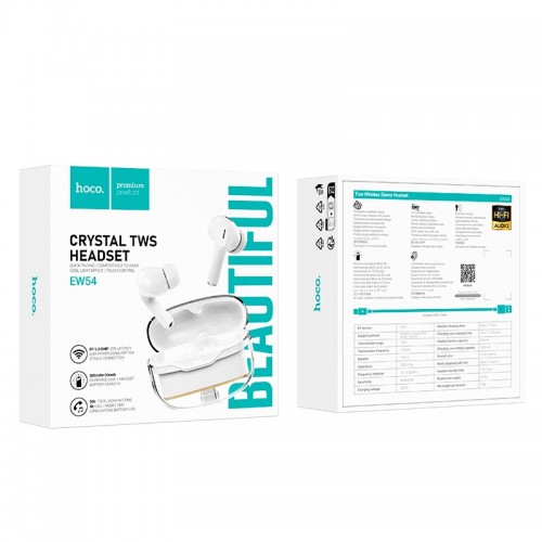 Навушники HOCO Rayo true wireless BT headset EW54 |BT5.3, 30/300mAh, 4h| white
