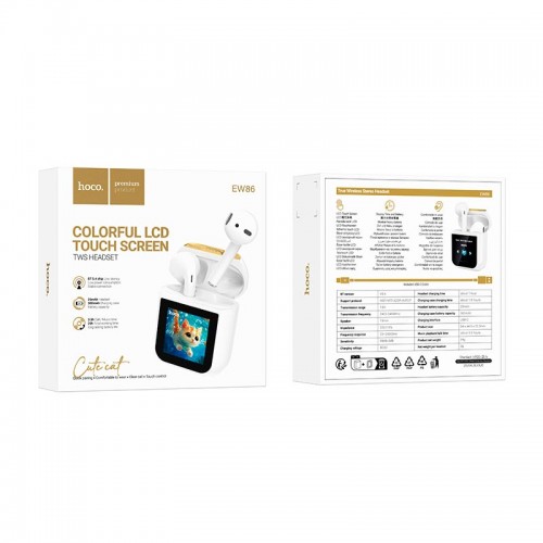 Навушники HOCO Cat true wireless touch screen BT headset EW86 |BT5.4, 25/300mAh, 3.5/20h| white