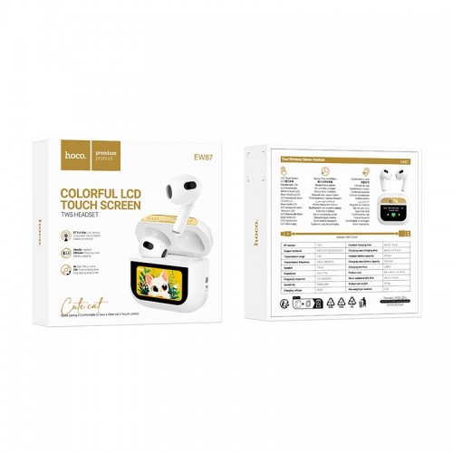 Навушники HOCO Gata true wireless touch screen BT headset EW87 |BT5.4, 30/280mAh, 4/20h| white