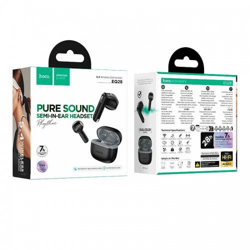 Навушники HOCO Bird true wireless BT headset EQ28 |BT5.4, 7/28h, 40/320mAh| black