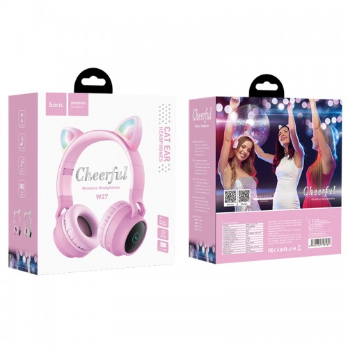 Навушники Bluetooth Hoco Cheerful Cat ear W27 pink