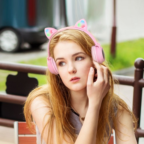 Навушники Bluetooth Hoco Cheerful Cat ear W27 pink