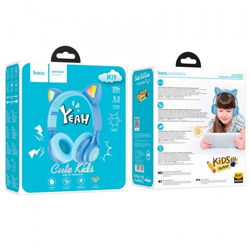 Наушники HOCO Cat ear kids BT headphones W39 |BT5.3, AUX, 10H, 85db|