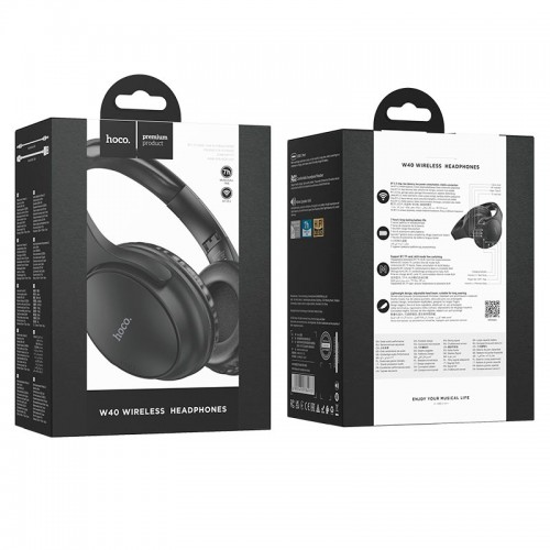 Навушники HOCO Mighty BT headphones W40 |BT5.3, 7H, AUX/TF Card, Type-C| black