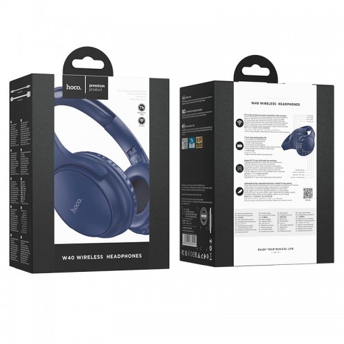Навушники HOCO Mighty BT headphones W40 |BT5.3, 7H, AUX/TF Card, Type-C| blue