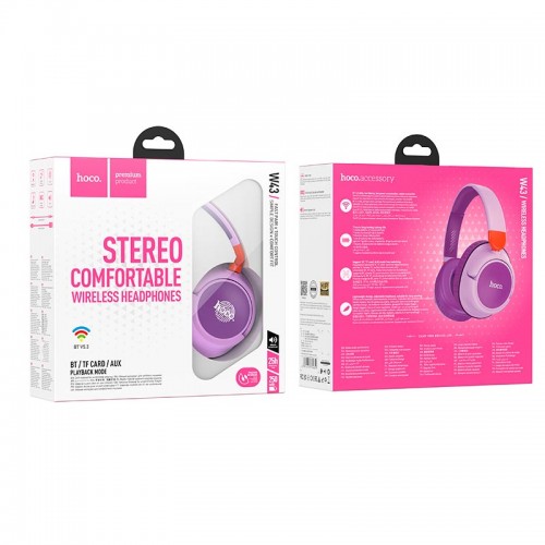 Навушники HOCO Adventure BT headphones W43 |BT5.3, AUX/TF, 25h, Touch Control| purple