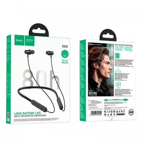 Наушники HOCO Armour neck-mounted BT earphones ES70 |BT5.3, 80h| black