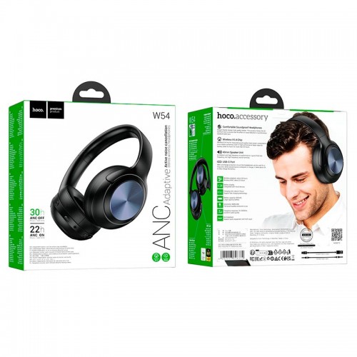 Навушники HOCO Young BT headphones W54 |BT5.4, ANC, AUX, USB-C, 30h| black