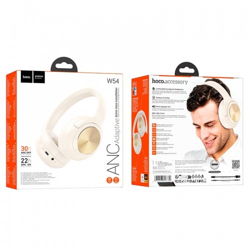Навушники HOCO Young BT headphones W54 |BT5.4, ANC, AUX, USB-C, 30h| grey
