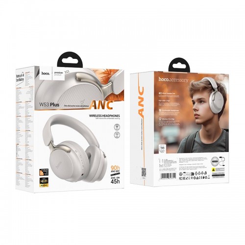 Навушники HOCO Tone ANC BT headphones W53 Plus |BT5.4, 45/90H, USB-C, AUX| grey