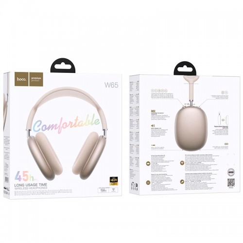 Наушники HOCO Happy BT headphones W65 |BT 5.4,AUX/TF, 45ч| серые