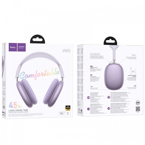 Наушники HOCO Happy BT headphones W65 |BT 5.4,AUX/TF, 45ч| серые