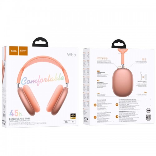 Наушники HOCO Happy BT headphones W65 |BT 5.4,AUX/TF, 45ч| серые