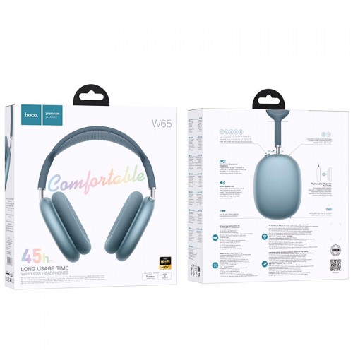 Навушники HOCO Happy BT headphones W65 |BT 5.4,AUX/TF, 45h| grey