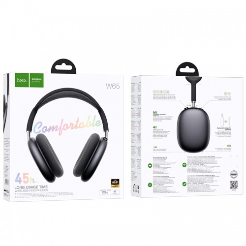 Навушники HOCO Happy BT headphones W65 |BT 5.4,AUX/TF, 45h| silver