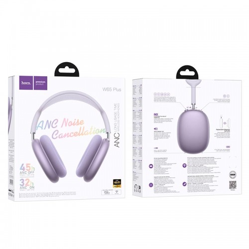 Навушники HOCO Happy ANC BT headphones W65 Plus |BT 5.4, AUX, 32/45h| purple