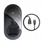 Зарядка QI BASEUS Simple 2in1 Wireless Charger 18w Max для телефонов + Pods (WXJK-01) прозрачный-черный