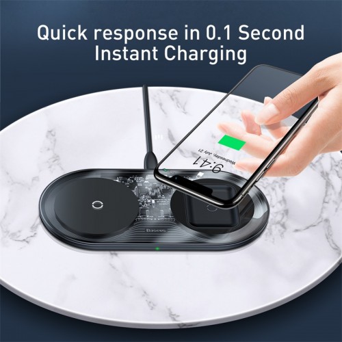 Зарядка QI BASEUS Simple 2in1 Wireless Charger 18w Max For Phones + Pods (WXJK-01) white