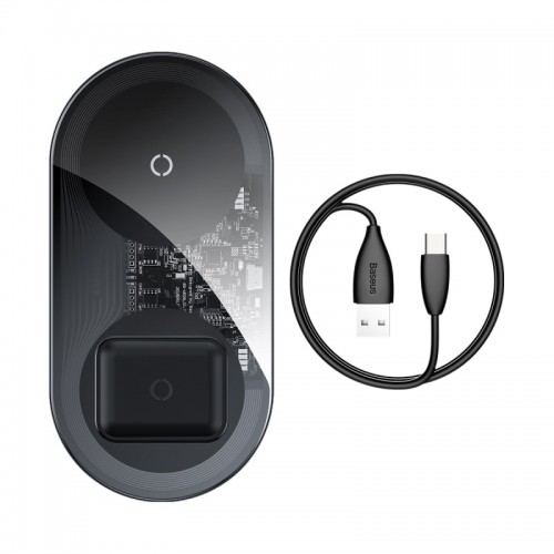 Зарядка QI BASEUS Simple 2in1 Wireless Charger 18w Max For Phones + Pods (WXJK-01) black