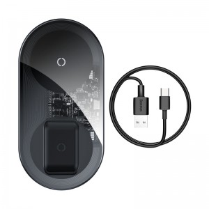 Зарядка Qi BASEUS Simple 2in1 Wireless Charger Pro Edition For Phones + Pod |15W| (WXJK-C02) transparent