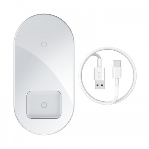 Зарядка Qi BASEUS Simple 2in1 Wireless Charger Pro Edition For Phones + Pod |15W| (WXJK-C02) transparent