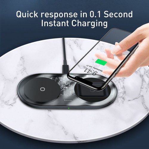 Зарядка Qi BASEUS Simple 2in1 Wireless Charger Pro Edition For Phones + Pod |15W| (WXJK-C02) transparent
