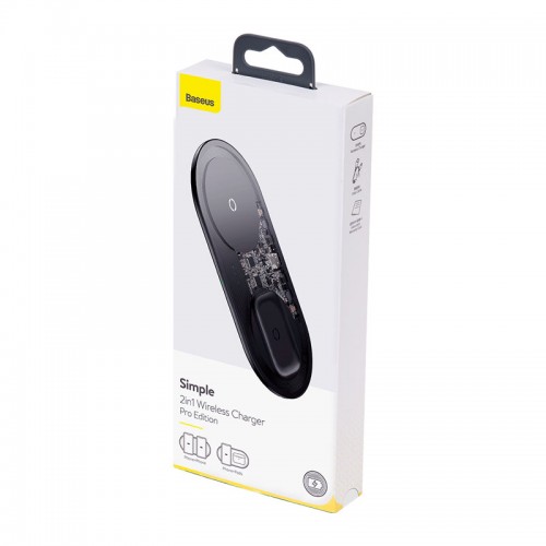 Зарядка Qi BASEUS Simple 2in1 Wireless Charger Pro Edition для телефонов + Pod |15W| (WXJK-C02) черная