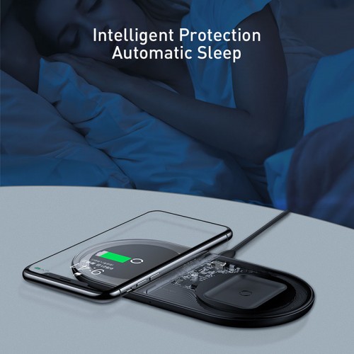 Зарядка Qi BASEUS Simple 2in1 Wireless Charger Pro Edition для телефонов + Pod |15W| (WXJK-C02) черная