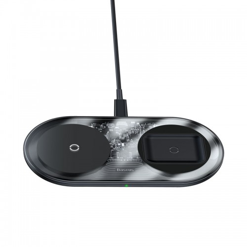 Зарядка Qi BASEUS Simple 2in1 Wireless Charger Pro Edition для телефонов + Pod |15W| (WXJK-C02) черная