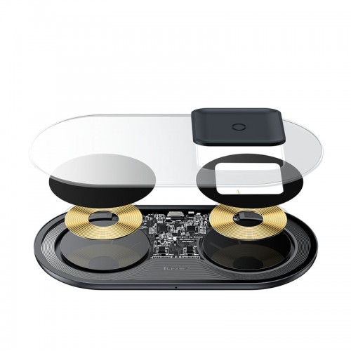 Зарядка Qi BASEUS Simple 2in1 Wireless Charger Pro Edition для телефонов + Pod |15W| (WXJK-C02) черная