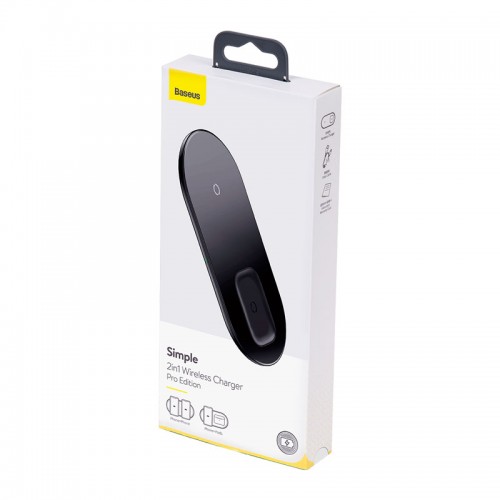 Зарядка Qi BASEUS Simple 2in1 Wireless Charger Pro Edition для телефонов + Pod |15W| (WXJK-C02) черная