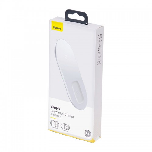 Зарядка Qi BASEUS Simple 2in1 Wireless Charger Pro Edition для телефонов + Pod |15W| (WXJK-C02) черная
