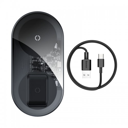 Зарядка Qi BASEUS Simple 2in1 Wireless Charger Pro Edition For Phones + Pod |15W| (WXJK-C02) black