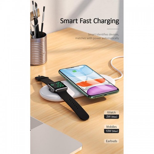 Зарядка Qi USAMS 2in1 Wireless Charger With Cable для Apple Watch & Mobiles US-CD119 |2A, 2W/10W| white