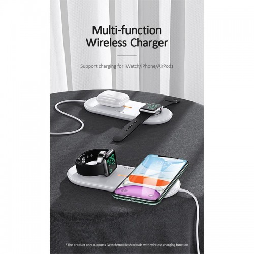 Зарядка Qi USAMS 2in1 Wireless Charger With Cable для Apple Watch & Mobiles US-CD119 |2A, 2W/10W| white
