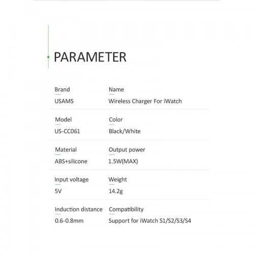Зарядка Qi USAMS Wireless Charger For Apple Watch US-CC061 |1.5W| white